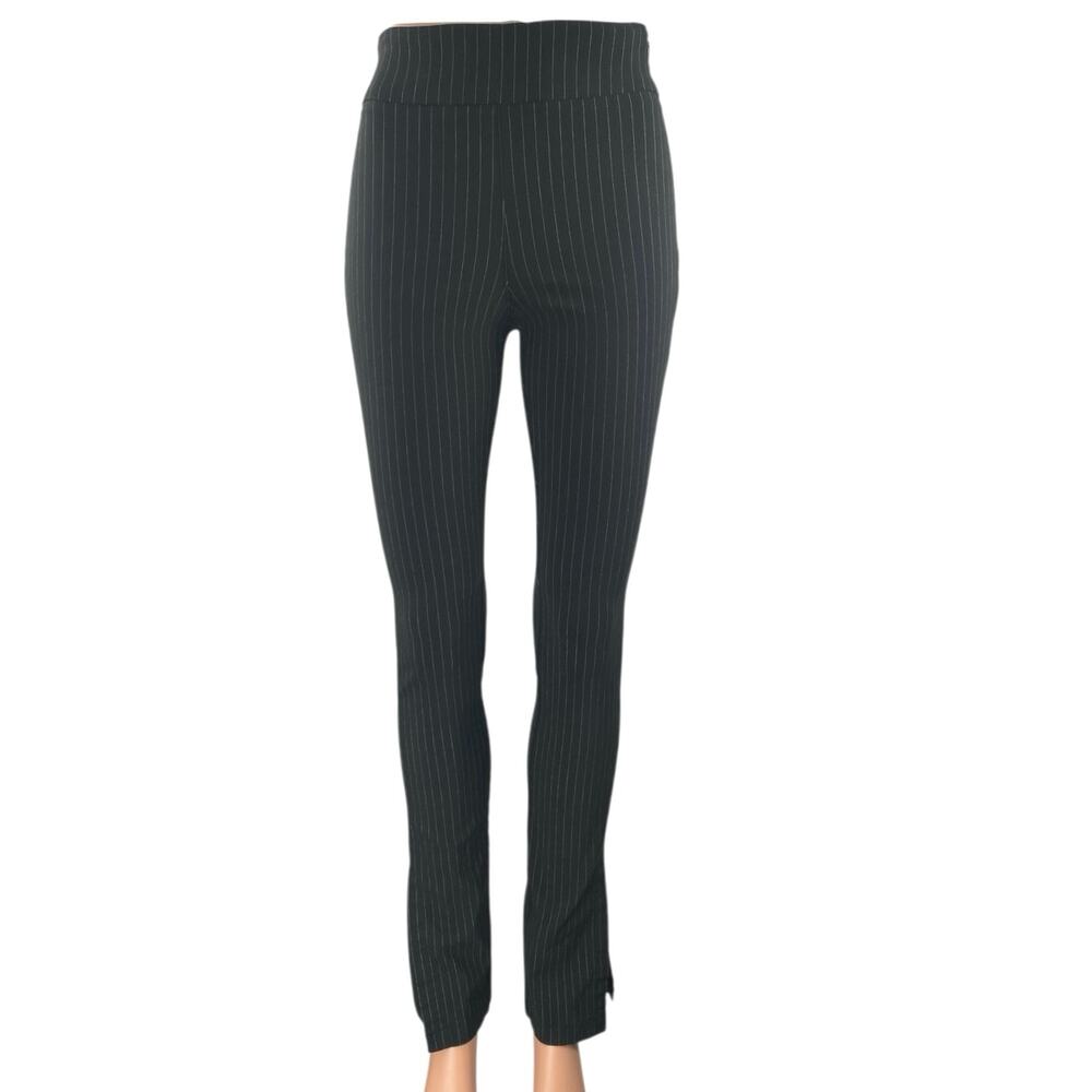 NA-KD Womens Black Pinstriped High Waisted Slim Flare Trousers Pants Size US 6